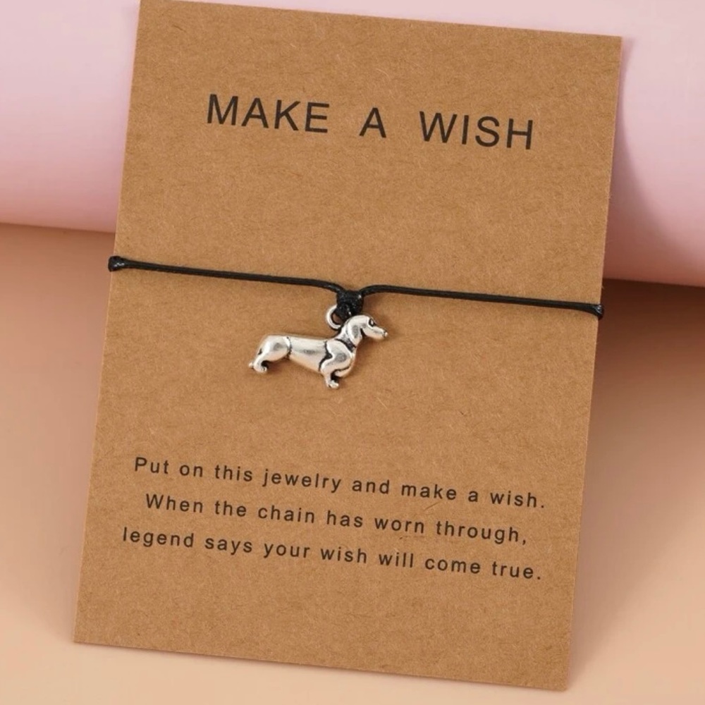 NWT Dachshund Dog Charm Adjustable Make A Wish Bracelet